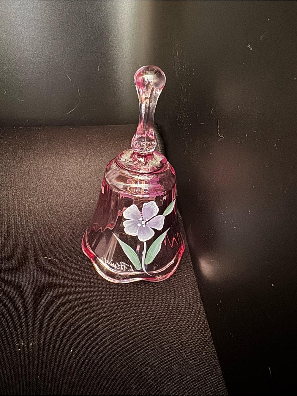 Fenton Dusty Rose Artist Signed Bell with Painted Flowers